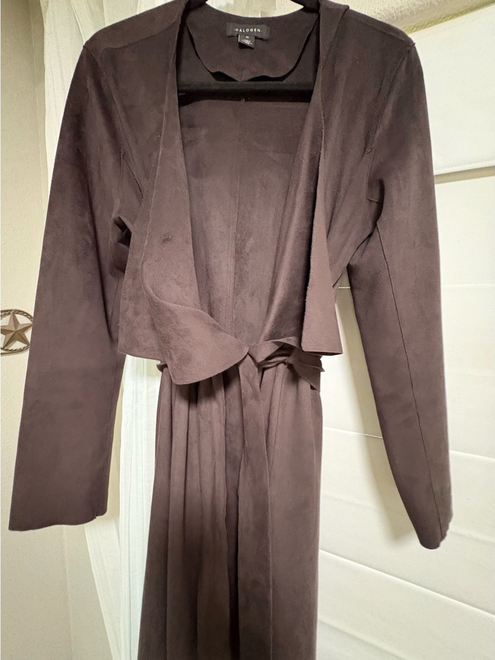 Halogen Brown Suede-Look Open Front Robe Jacket